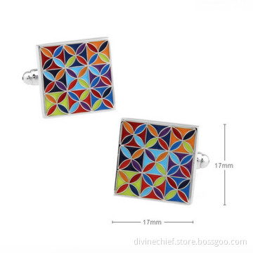 Printing Flower Cubic Enamel Cufflinks, Copper Mens Cufflinks for Shirts